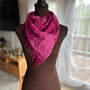 Raspberry Pink Tropical Leaf Scarf